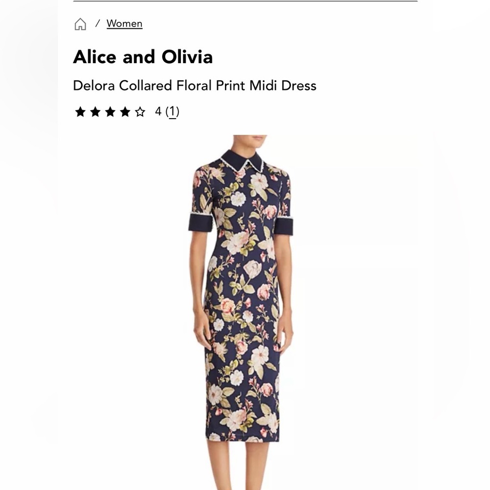 Alice + Olivia Navy Floral Midi Dress